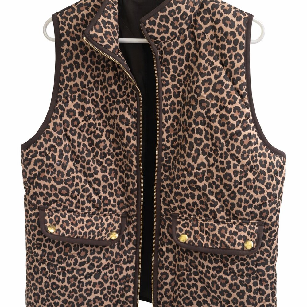XL Women's J Crew Factory Quilted Excursion Vest Leopard Print
